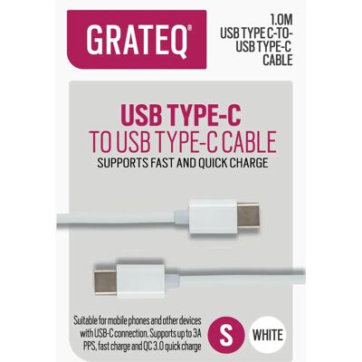 GRATEQ USB C Kaapeli - 1m Valkoinen - USB 2.0 GRATEQ USB C Kaapeli - 1m Valkoinen - USB 2.0