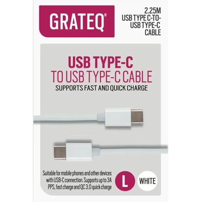 GRATEQ USB C - USB C -kaapeli 2,25 m Valkoinen - USB Kaapeli GRATEQ USB C - USB C -kaapeli 2,25 m Valkoinen - USB Kaapeli