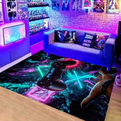 AIPERQ - Gamer Controller Modern Rug - Patrón: impresión de mando de juego - Material: superficie de algodón - respaldo de TPR - Alfombra AIPERQ - Gamer Controller Modern Rug - Patrón: impresión de mando de juego - Material: superficie de algodón - respaldo de TPR - Alfombra