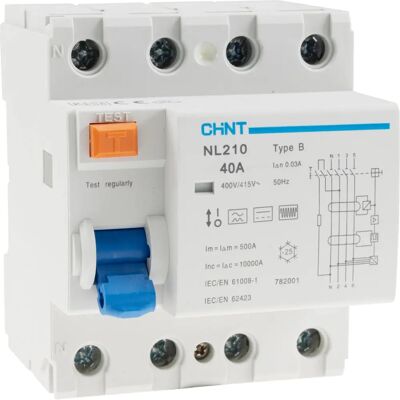 Chint 782001 Disjoncteur différentiel - 4P 40A 30mA Type B - Publicité Chint 782001 Disjoncteur différentiel - 4P 40A 30mA Type B - Publicité
