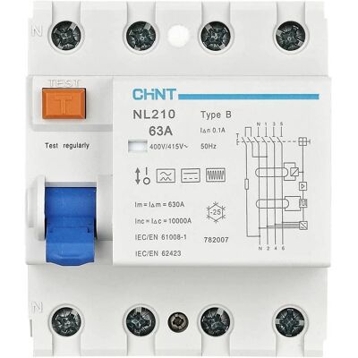 Chint NL210 3PN Residualstrømsafbryder - 63A, 0,1A, 415V Chint NL210 3PN Residualstrømsafbryder - 63A, 0,1A, 415V