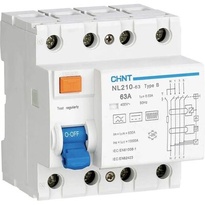 Chint 782009 Jordfelsbrytare - Typ B, 4P, 40A, 300mA, 10kA Chint 782009 Jordfelsbrytare - Typ B, 4P, 40A, 300mA, 10kA