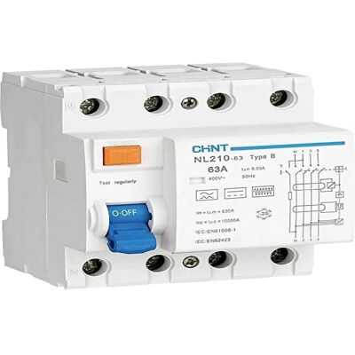 Chint 782010 Interruttore differenziale - 4 poli, 63A, 300mA, Tipo B Chint 782010 Interruttore differenziale - 4 poli, 63A, 300mA, Tipo B