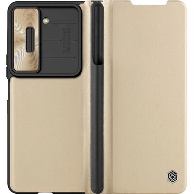 Nillkin Qin Leather Pro Flip-kotelo Samsung Galaxy Z Fold5 - Kulta Nillkin Qin Leather Pro Flip-kotelo Samsung Galaxy Z Fold5 - Kulta