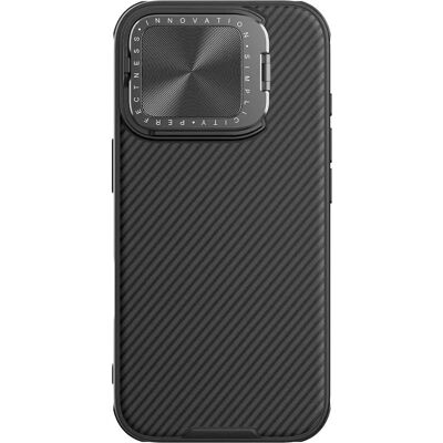 Nillkin Schwarze iPhone 16 Pro Max Hülle mit Kameraabdeckung & Ständer Nillkin Schwarze iPhone 16 Pro Max Hülle mit Kameraabdeckung & Ständer