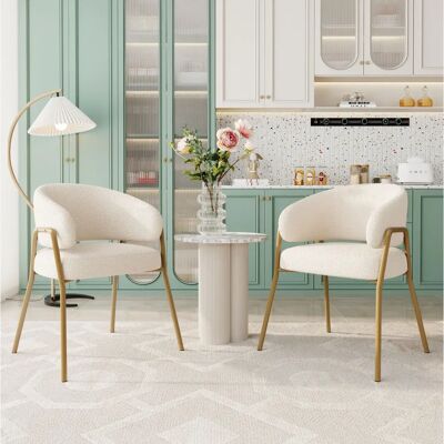 WISHDOR - Set 2 - White - Velvet - Dining Chair WISHDOR - Set 2 - White - Velvet - Dining Chair