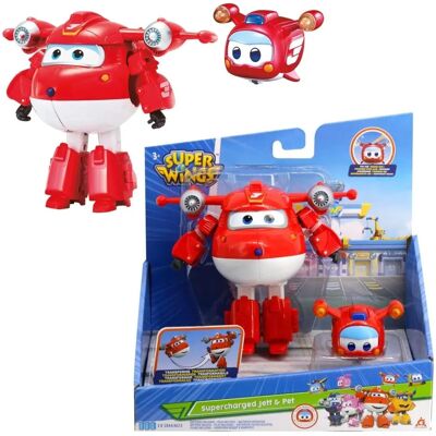 Super Wings Jett Supercharge Transformująca + Mini Jett Figur - Latająca Zabawka 3+ Super Wings Jett Supercharge Transformująca + Mini Jett Figur - Latająca Zabawka 3+