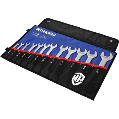 Workpro - Juego de 12 llaves fijas de acero cromo-vanadio Workpro - Juego de 12 llaves fijas de acero cromo-vanadio