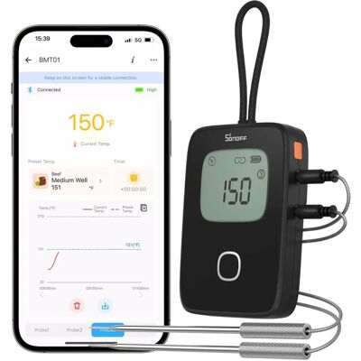 Termômetro inteligente para carne SONOFF BMT01 com sondas duplas - Tipo de carne Termômetro inteligente para carne SONOFF BMT01 com sondas duplas - Tipo de carne