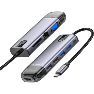 Mcdodo USB-C Hub - 10 v 1, Šedá - USB-C, HDMI, VGA, USB3.0*2, SD, TF, Dockingová stanice Mcdodo USB-C Hub - 10 v 1, Šedá - USB-C, HDMI, VGA, USB3.0*2, SD, TF, Dockingová stanice