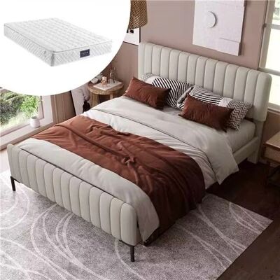 WISHDOR - Cama 140x200 - Gris - Cabezal ajustable - Cama WISHDOR - Cama 140x200 - Gris - Cabezal ajustable - Cama