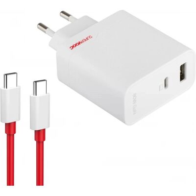 OnePlus SuperVOOC Virtalähde - 80W, USB-C ja USB-A - Valkoinen OnePlus SuperVOOC Virtalähde - 80W, USB-C ja USB-A - Valkoinen