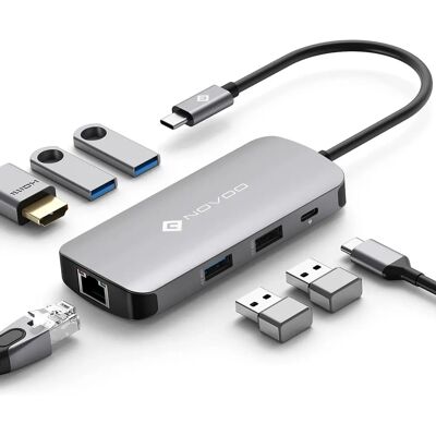 Novoo NVHUB1R7PDNS Multiport Hub - USB-C 7 Poorten Novoo NVHUB1R7PDNS Multiport Hub - USB-C 7 Poorten