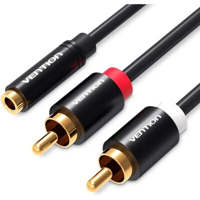 Cabo de Áudio Vention 2m Jack para RCA - Preto - Cabo de áudio Cabo de Áudio Vention 2m Jack para RCA - Preto - Cabo de áudio