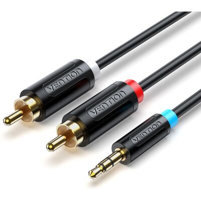 Cabo Áudio Vention 3,5 mm TRRS a 2 RCA - 1m - Preto Cabo Áudio Vention 3,5 mm TRRS a 2 RCA - 1m - Preto