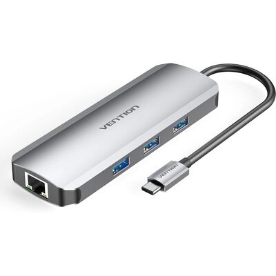 Vention Silber USB-C Dockingstation - 4K HDMI, 3 USB3.0, RJ45, SD, TF, 100W Vention Silber USB-C Dockingstation - 4K HDMI, 3 USB3.0, RJ45, SD, TF, 100W