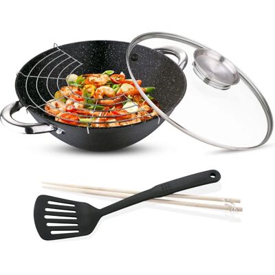 Renberg Marble Coated Wok Pan 28cm - Induction Suitable Renberg Marble Coated Wok Pan 28cm - Induction Suitable