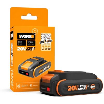 WORX WA3639 Batteri - 20V, 2.0Ah, Ladestatusindikator, Overbelastingsvern WORX WA3639 Batteri - 20V, 2.0Ah, Ladestatusindikator, Overbelastingsvern