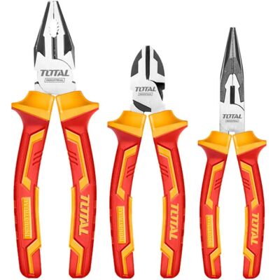 TOTAL TOOLS Zestaw 3 izolowanych szczypiec - Szczypce, długie i ukośne TOTAL TOOLS Zestaw 3 izolowanych szczypiec - Szczypce, długie i ukośne