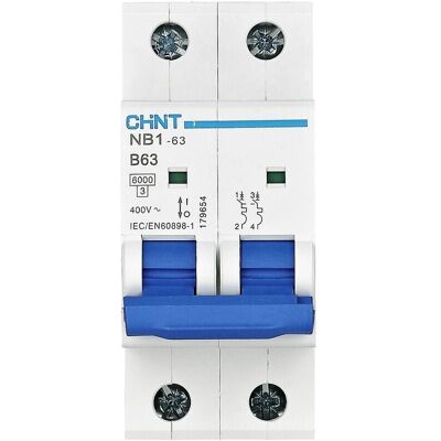 Chint NB163B2P63 Leitungsschutzschalter - 2-polig, 63A, 6kA - B-Typ Chint NB163B2P63 Leitungsschutzschalter - 2-polig, 63A, 6kA - B-Typ