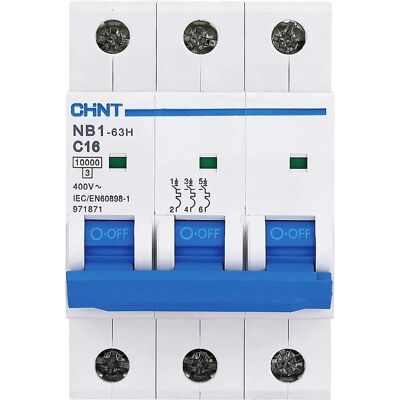Chint NB1L Circuit Breaker - 3-Pole, 16A, C Curve Chint NB1L Circuit Breaker - 3-Pole, 16A, C Curve