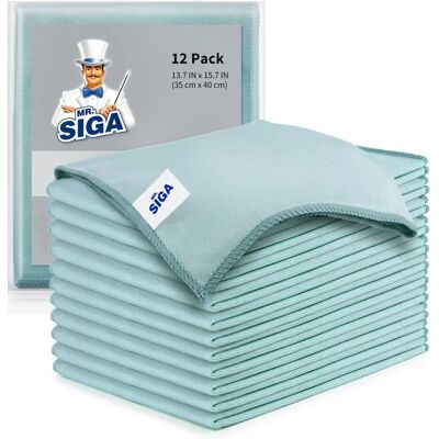 Panos de microfibra MR.SIGA - Limpeza de vidro - Pack com 12 Panos de microfibra MR.SIGA - Limpeza de vidro - Pack com 12