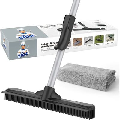 MR.SIGA Pet Hair Removal Rubber Broom with Built in Squeegee - Floor Brush MR.SIGA Pet Hair Removal Rubber Broom with Built in Squeegee - Floor Brush