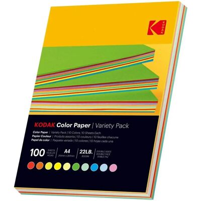 Kodak A4 Farbiges Papier - 80g/m², 10 Farben, 100 Blätter Kodak A4 Farbiges Papier - 80g/m², 10 Farben, 100 Blätter