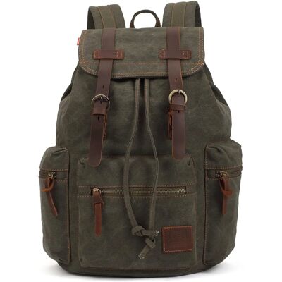 Kaukko Sac à dos en toile et cuir vert - Sac à dos - Rentrée scolaire - Publicité Kaukko Sac à dos en toile et cuir vert - Sac à dos - Rentrée scolaire - Publicité
