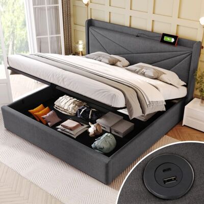 WISHDOR - Letto contenitore - Gris - 140x200 cm - Bed WISHDOR - Letto contenitore - Gris - 140x200 cm - Bed