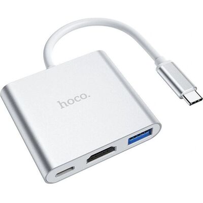 Adattatore USB-C Hoco Argento - HDMI, USB 3.0, Power Adattatore USB-C Hoco Argento - HDMI, USB 3.0, Power