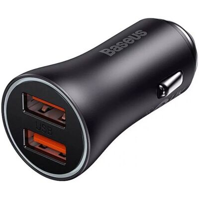Chargeur voiture Baseus Golden Contactor Max - Dual USB 60W - Gris Chargeur voiture Baseus Golden Contactor Max - Dual USB 60W - Gris