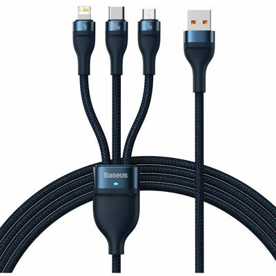 Câble USB Baseus - 1.2m, Bleu, Charge rapide 3-en-1 Câble USB Baseus - 1.2m, Bleu, Charge rapide 3-en-1