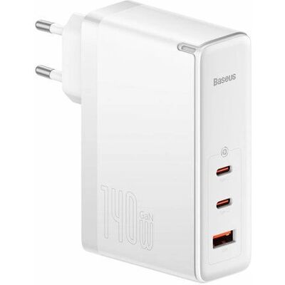 Baseus GaN5 Pro Gyors töltő - 140W, Fehér, Két USB-C Baseus GaN5 Pro Gyors töltő - 140W, Fehér, Két USB-C