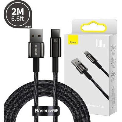 Baseus USB-kabel - 2m Sort USB-A til USB-C 100W Baseus USB-kabel - 2m Sort USB-A til USB-C 100W