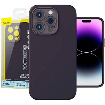 Coque en Gel de Silice Liquide Baseus pour iPhone 14 Pro - Elderberry, Violet, Verre trempé, Kit de nettoyage Coque en Gel de Silice Liquide Baseus pour iPhone 14 Pro - Elderberry, Violet, Verre trempé, Kit de nettoyage