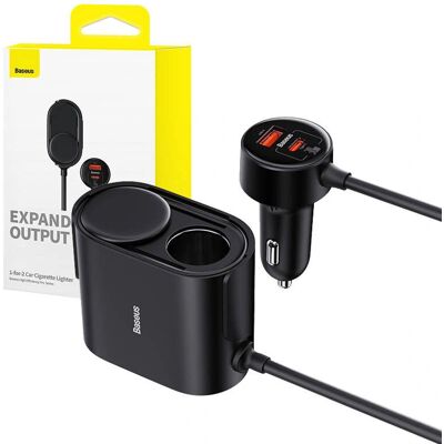 Baseus High Efficiency Pro 1-pour-2 Chargeur Auto et Diviseur de Prise - Charge Rapide Baseus High Efficiency Pro 1-pour-2 Chargeur Auto et Diviseur de Prise - Charge Rapide