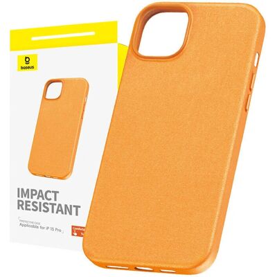 Coque Baseus iPhone 15 Pro Orange Fauxther - Antichoc Coque Baseus iPhone 15 Pro Orange Fauxther - Antichoc