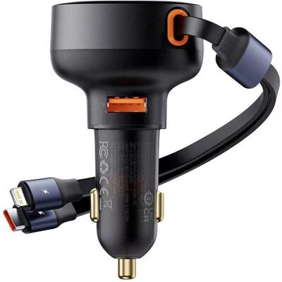 Baseus C00057802111-02 Car Charger - Fast Charging, Retractable Cable, Black Baseus C00057802111-02 Car Charger - Fast Charging, Retractable Cable, Black