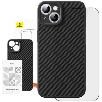 Baseus Syntetisk Fiber iPhone 15 Plus + Temperert Glass - Mobildeksel Baseus Syntetisk Fiber iPhone 15 Plus + Temperert Glass - Mobildeksel