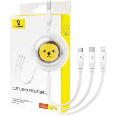 Baseus Leo Aufrollbares Ladekabel - 3-in-1 USB zu M+L+C - 1.1m Baseus Leo Aufrollbares Ladekabel - 3-in-1 USB zu M+L+C - 1.1m