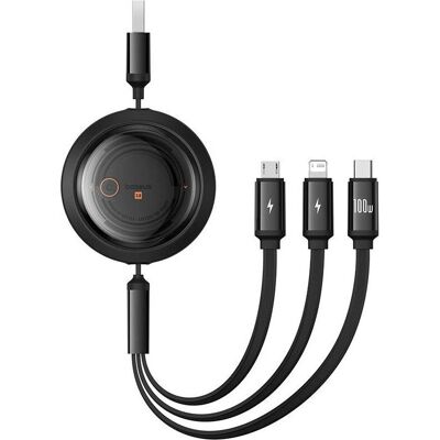 Câble de charge rétractable 3-en-1 Baseus noir 100W Câble de charge rétractable 3-en-1 Baseus noir 100W