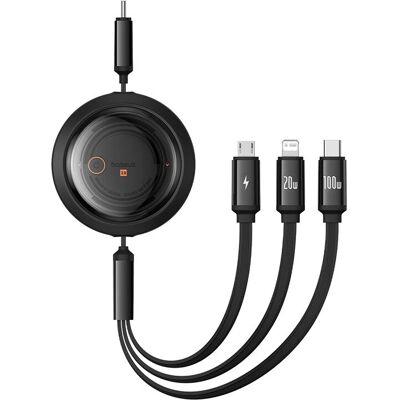 Câble USB-C Lightning Micro 3-en-1 Baseus Noir - 1,1m Câble USB-C Lightning Micro 3-en-1 Baseus Noir - 1,1m