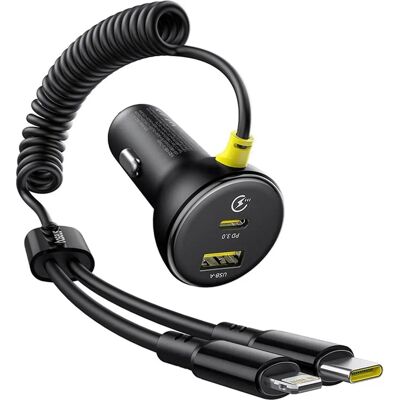 Chargeur voiture Baseus U+C - Design circulaire en plastique 60W Chargeur voiture Baseus U+C - Design circulaire en plastique 60W