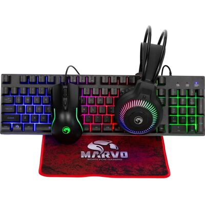 Marvo CM416 LOOT40 Gaming Bundle - Keyboard, Mouse, Headset, Mat - Black Marvo CM416 LOOT40 Gaming Bundle - Keyboard, Mouse, Headset, Mat - Black