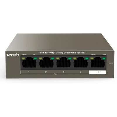 Switch Ethernet PoE a 5 porte Tenda - Grigio Switch Ethernet PoE a 5 porte Tenda - Grigio