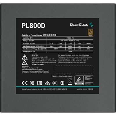 DeepCool PL800D Strømforsyning - 80 Plus Bronze, 800W DeepCool PL800D Strømforsyning - 80 Plus Bronze, 800W
