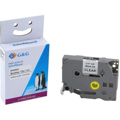 G&G TZe-131 - Transparent Beschriftungsband - 12mm x 8m - Etikettenband G&G TZe-131 - Transparent Beschriftungsband - 12mm x 8m - Etikettenband