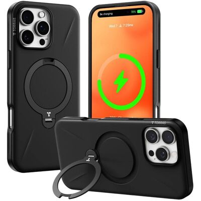 TORRAS fleksibelt plastikcover til iPhone 16 Pro Max med ring-stativ - Sort TORRAS fleksibelt plastikcover til iPhone 16 Pro Max med ring-stativ - Sort