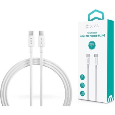 Devia Alb 1,5m USB-C la USB-C Cablu de Încărcare Rapidă 100W Devia Alb 1,5m USB-C la USB-C Cablu de Încărcare Rapidă 100W